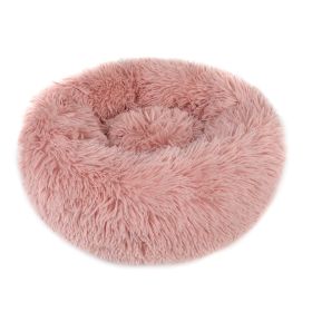 Small Large Pet Dog Puppy Cat Calming Bed Cozy Warm Plush Sleeping Mat Kennel, Round (Color: pink, size: 31in)